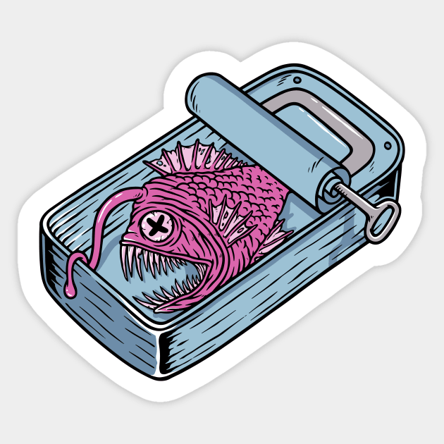 Ugly Angler Fish in Tin Can Illustration // Deep Sea Anglerfish Sticker by SLAG_Creative